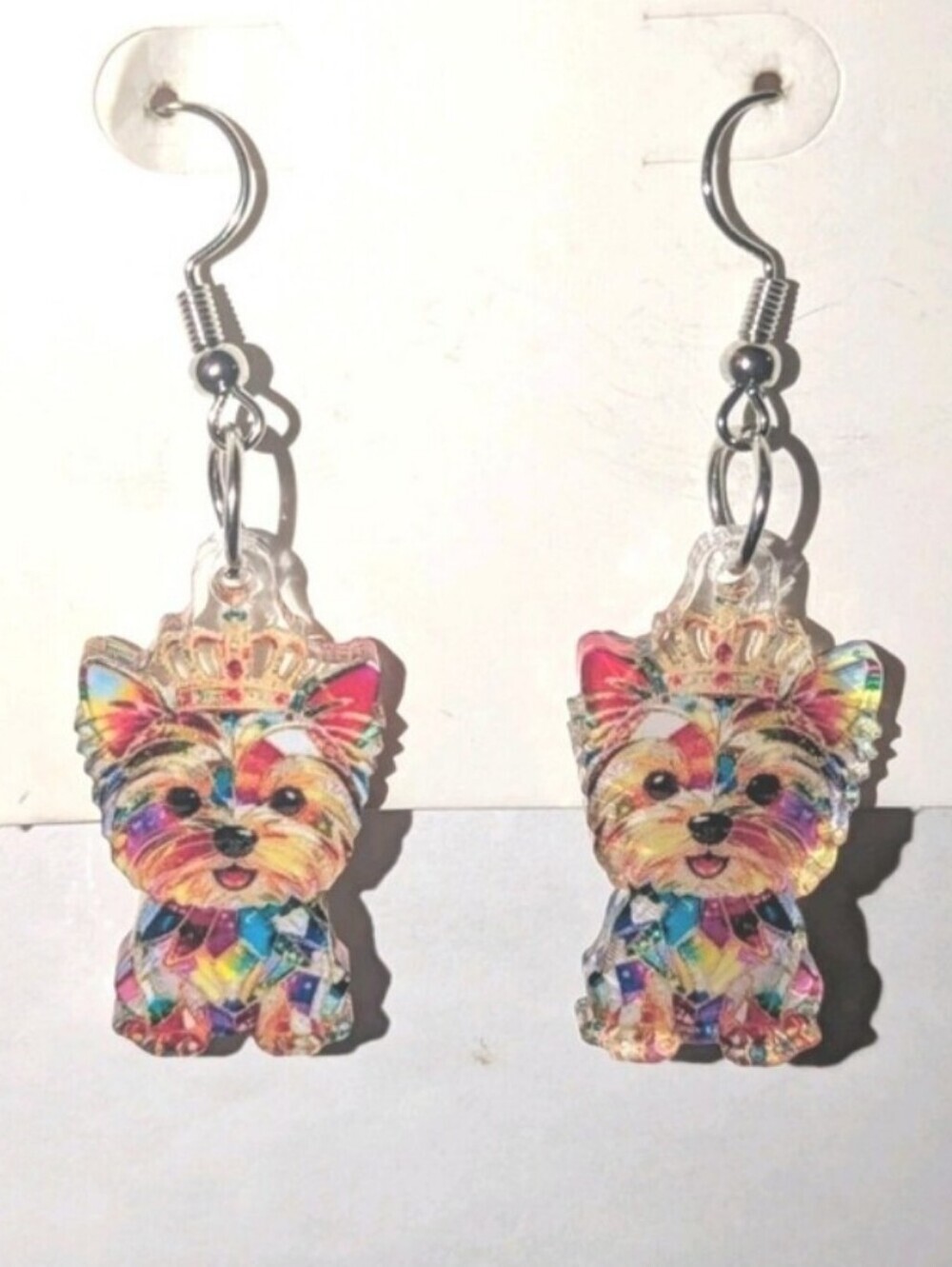 Colorful Yorkie Crown Dangle Earrings